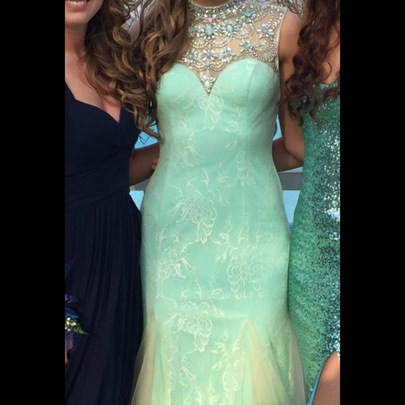 Beaded and Lace Mermaid Prom Dress - Picture 2 of 7